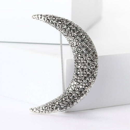 Vintage Alloy Rhinestone Moon Brooch Pin For Coat Decoration