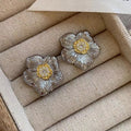 European Vintage Textured Stud Earrings, Two Tone Gardenia Flower Elegant Light Luxury Jewelry view 3