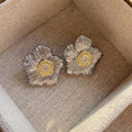 European Vintage Textured Stud Earrings, Two Tone Gardenia Flower Elegant Light Luxury Jewelry view 5