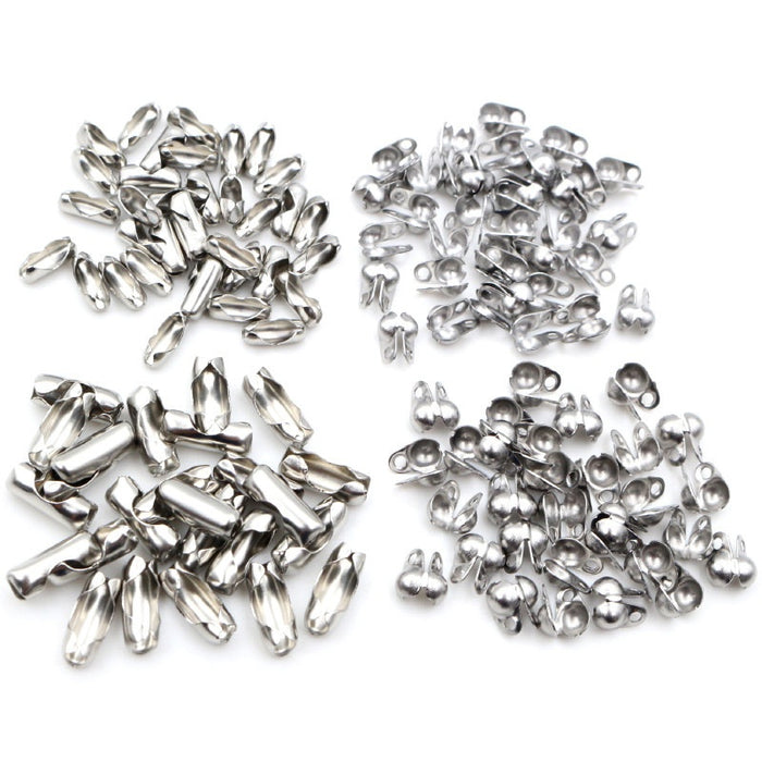 100 Pcs Stainless Steel Ball Chain Clasp Connectors Flat Bead Buckles For DIY Necklaces