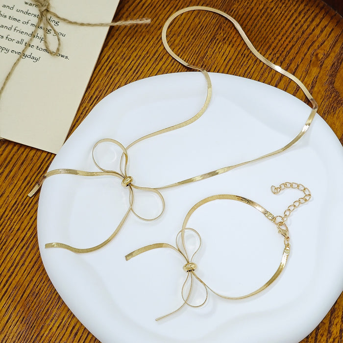 European American Statement Bow Necklace Light Luxury Minimal Adjustable Bracelet For Women