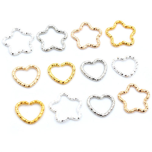 50pcs Copper Plated Metal Twisted Open Jump Rings Heart Star Shape DIY Jewelry Accessories