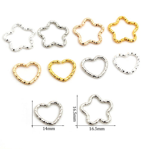50pcs Copper Plated Metal Twisted Open Jump Rings Heart Star Shape DIY Jewelry Accessories