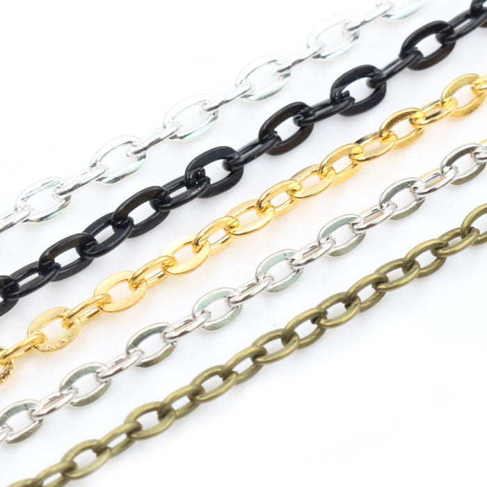 Flat Pressed Unsoldered Iron Chain Long Link Chain For DIY Handmade Necklace Bracelet Accessories