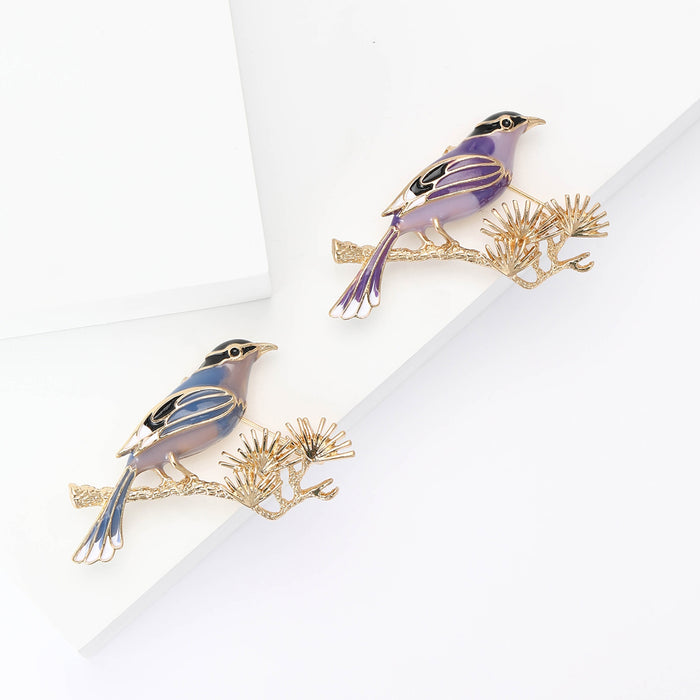 Alloy Enamel Pine Branch Magpie Brooch Pin For Cardigans
