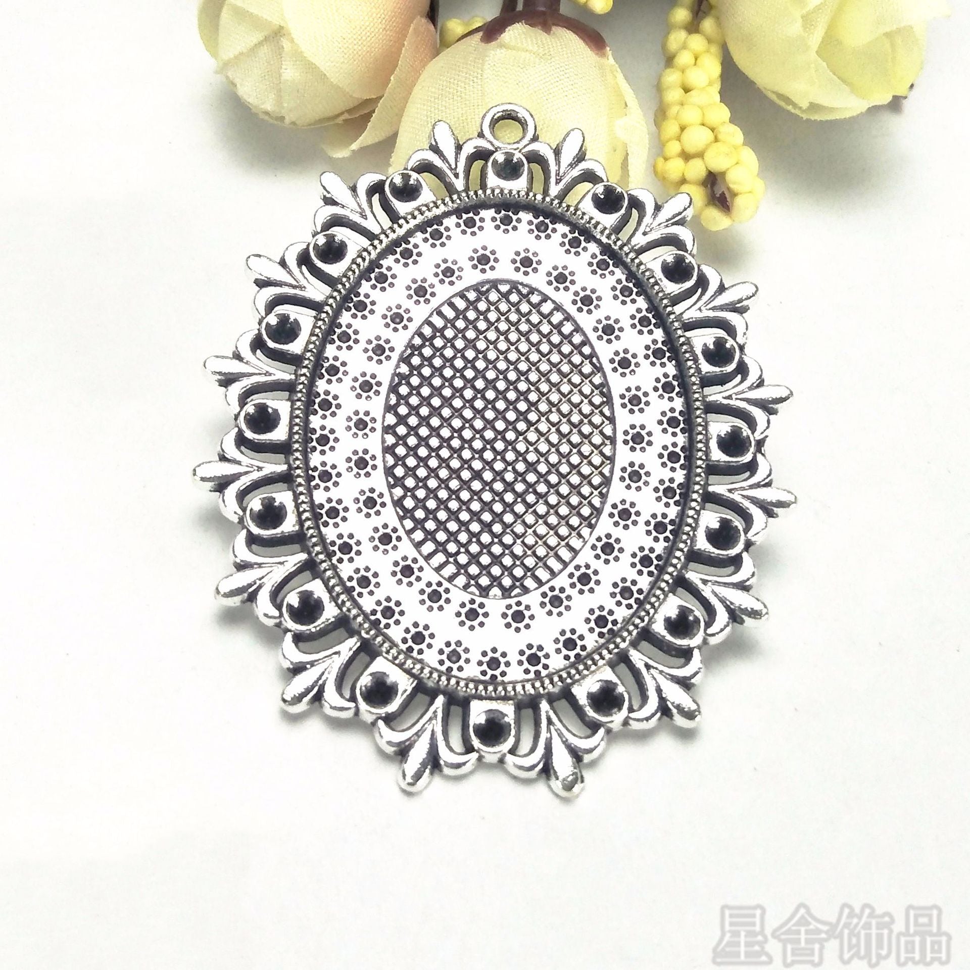 30x40mm Oval Patterned Cabochon Tray Bezel Setting