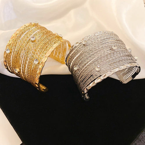 Shiny Alloy Multi Layer Hollow Wrap Bangle For Women, Premium Niche Fashion Daily Arm Cuff