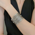 Shiny Alloy Multi Layer Hollow Wrap Bangle For Women, Premium Niche Fashion Daily Arm Cuff view 4