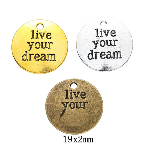 Zinc Alloy Round Word Tag Charm Pendant No.212602 for DIY Necklace Bracelet Jewelry Making