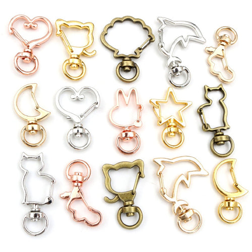 Color Retention Plated Moon Cat Heart Star Dolphin Keychain Swivel Spring Snap Hook Charm Clasp