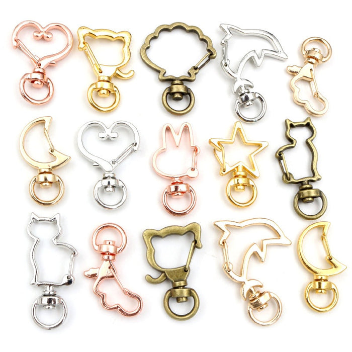 Color Retention Plated Moon Cat Heart Star Dolphin Keychain Swivel Spring Snap Hook Charm Clasp