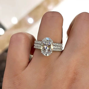 Luxury Three Piece Geometric Ring Set For Women, Sparkling Wedding Engagement Fashion Jewelry