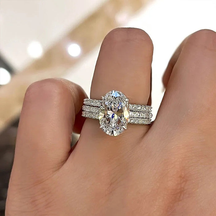 Luxury Three Piece Geometric Ring Set For Women, Sparkling Wedding Engagement Fashion Jewelry