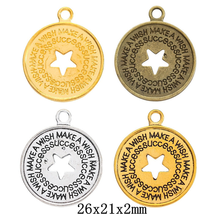 Zinc Alloy Round Word Tag Charm Pendant for DIY Necklace Bracelet Jewelry Making