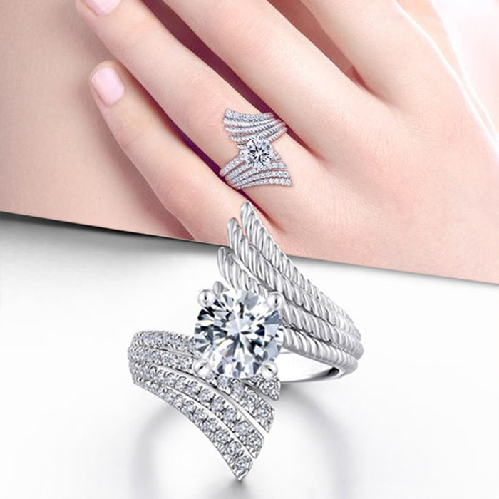 European American Angel Wing Ring Offset Design Luxury Symbolic Statement Ring For Women