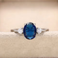 Oval Blue Faux Gemstone Ring, Korean Japanese Style Elegant Women's Fashion Hand Jewelry view 3