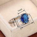 Oval Blue Faux Gemstone Ring, Korean Japanese Style Elegant Women's Fashion Hand Jewelry view 4