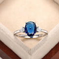 Oval Blue Faux Gemstone Ring, Korean Japanese Style Elegant Women's Fashion Hand Jewelry view 2