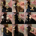 Gold Plated Zircon Flower Star Tassel Drop Earrings With Silver Pins Chic Hollow Design view 1