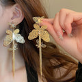 Gold Plated Zircon Flower Star Tassel Drop Earrings With Silver Pins Chic Hollow Design view 4