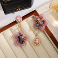 Elegant Asymmetric Embroidered Lace Flower Heart Rhinestone Pink Crystal Alloy Drop Earrings view 4