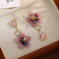 Elegant Asymmetric Embroidered Lace Flower Heart Rhinestone Pink Crystal Alloy Drop Earrings view 3