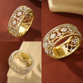 European Vintage Palace Style Ring With Italian Woven Texture, Carved Gold Hollow Floral Pattern view 2