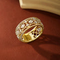 European Vintage Palace Style Ring With Italian Woven Texture, Carved Gold Hollow Floral Pattern view 5