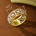 European Vintage Palace Style Ring With Italian Woven Texture, Carved Gold Hollow Floral Pattern view 4
