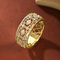 European Vintage Palace Style Ring With Italian Woven Texture, Carved Gold Hollow Floral Pattern view 1