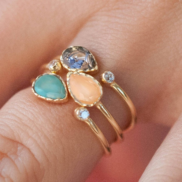 Korean Irregular Open Ring, Elegant Water Drop Imitation Gem Royal Style Women's Ring