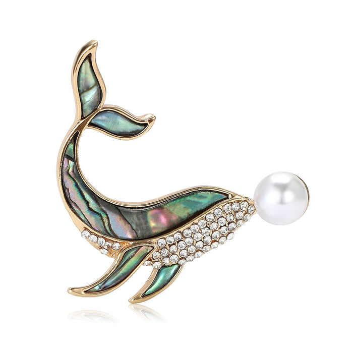 Alloy Pearl Shell Whale Brooch Pin For Apparel Accessories