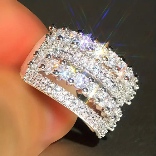 Multi Layer Stackable Micro Paved Zircon Ring For Women Light Luxury Index Finger Jewelry
