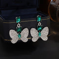 Vintage Luxury Emerald Crystal Butterfly Drop Earrings With Rhinestone Wings And Square Alloy Stud Earrings view 1
