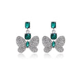 Vintage Luxury Emerald Crystal Butterfly Drop Earrings With Rhinestone Wings And Square Alloy Stud Earrings view 5