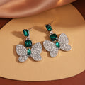 Vintage Luxury Emerald Crystal Butterfly Drop Earrings With Rhinestone Wings And Square Alloy Stud Earrings view 4