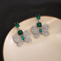 Vintage Luxury Emerald Crystal Butterfly Drop Earrings With Rhinestone Wings And Square Alloy Stud Earrings view 2