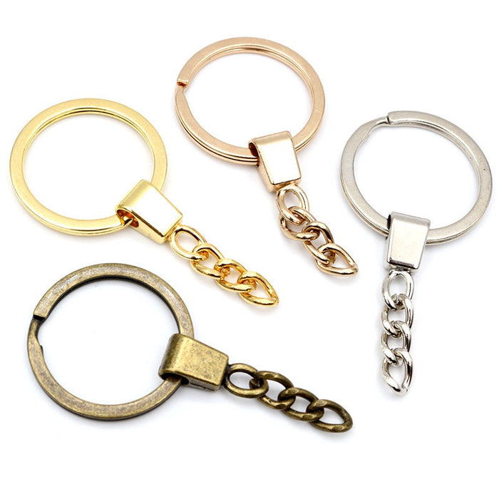 30mm Flat Split Key Rings With Thick Alloy Chain Keychain Findings Jewelry Accessory Parts