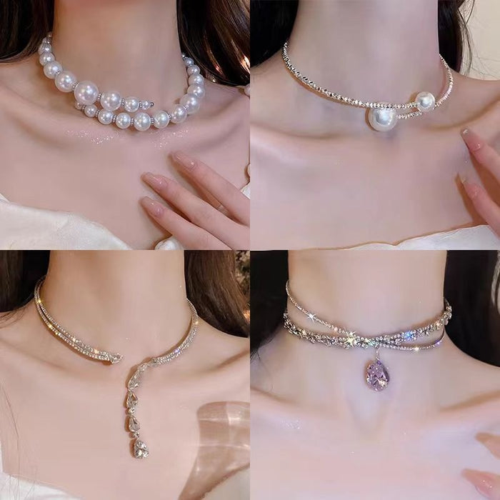 Luxury Irregular Pearl Artificial Crystal Geometric Choker Necklace For Women