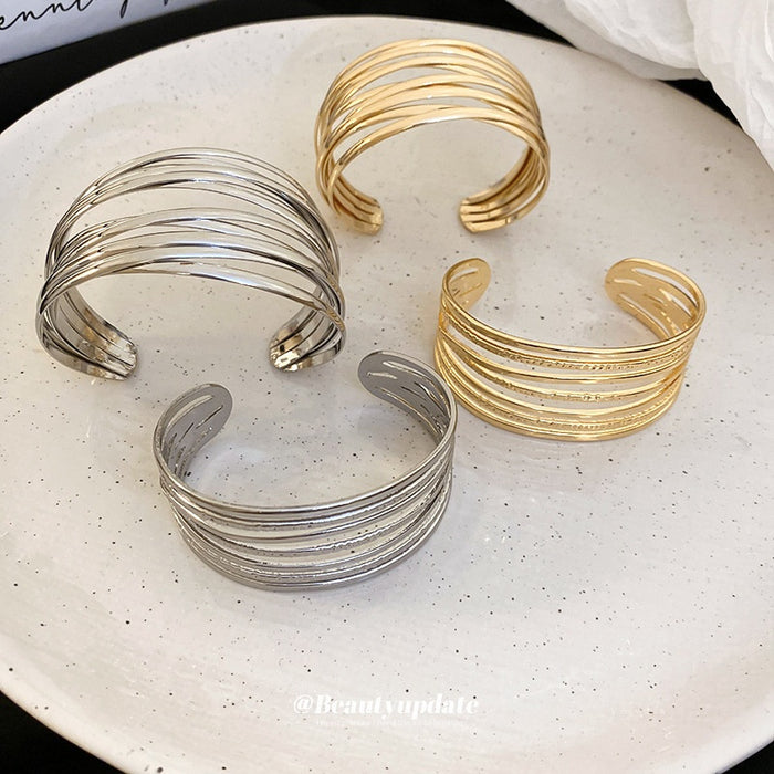 Minimalist Alloy Open Line Bangle Light Luxury Statement Ring Design Fashion Bracelet