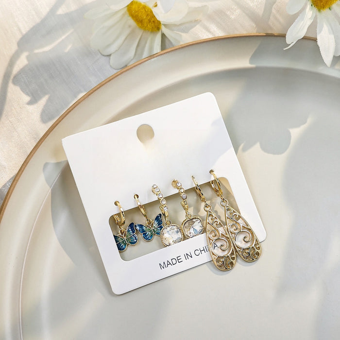 Light Luxury Enamel Butterfly Zircon Hoop And Hollow Teardrop Alloy Tassel Fashion Drop Earrings