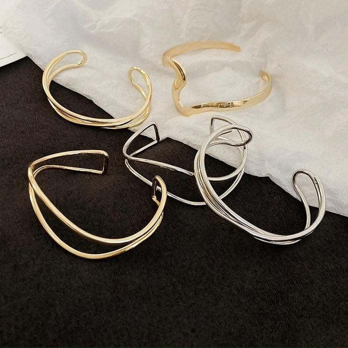 Light Luxury Alloy Cross Wave Water Ripple Bangle Minimalist Premium Fashion Jewelry