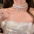 Real Gold Plated Faux Pearl Rhinestone Flower Collarbone Necklace Light Luxury Fashion Jewelry view 4