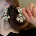 Alloy Silver Needle Minimalist Flower Pendant Drop Earrings For Light Luxury Fashion Jewelry view 1