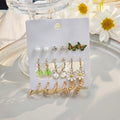Elegant Butterfly Enamel Rhinestone Pearl Flower Hoop Stud Set Luxury Gold Alloy Ear Cuff Earrings view 2