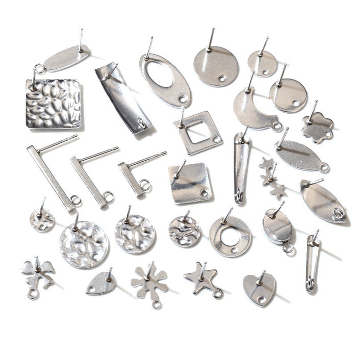 Stainless Steel Stud Earring Bezel Trays With Loop In Multiple Sizes For DIY Earrings Without Backs