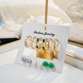 Vintage Luxury Gold Alloy Geometric Hoop And Square Rhinestone Pearl Stud Mixed Set Earrings view 3