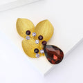 Matte Gold Alloy Three Leaf Rhinestone Brooch For Women view 3