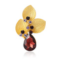 Matte Gold Alloy Three Leaf Rhinestone Brooch For Women view 5
