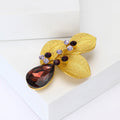 Matte Gold Alloy Three Leaf Rhinestone Brooch For Women view 2